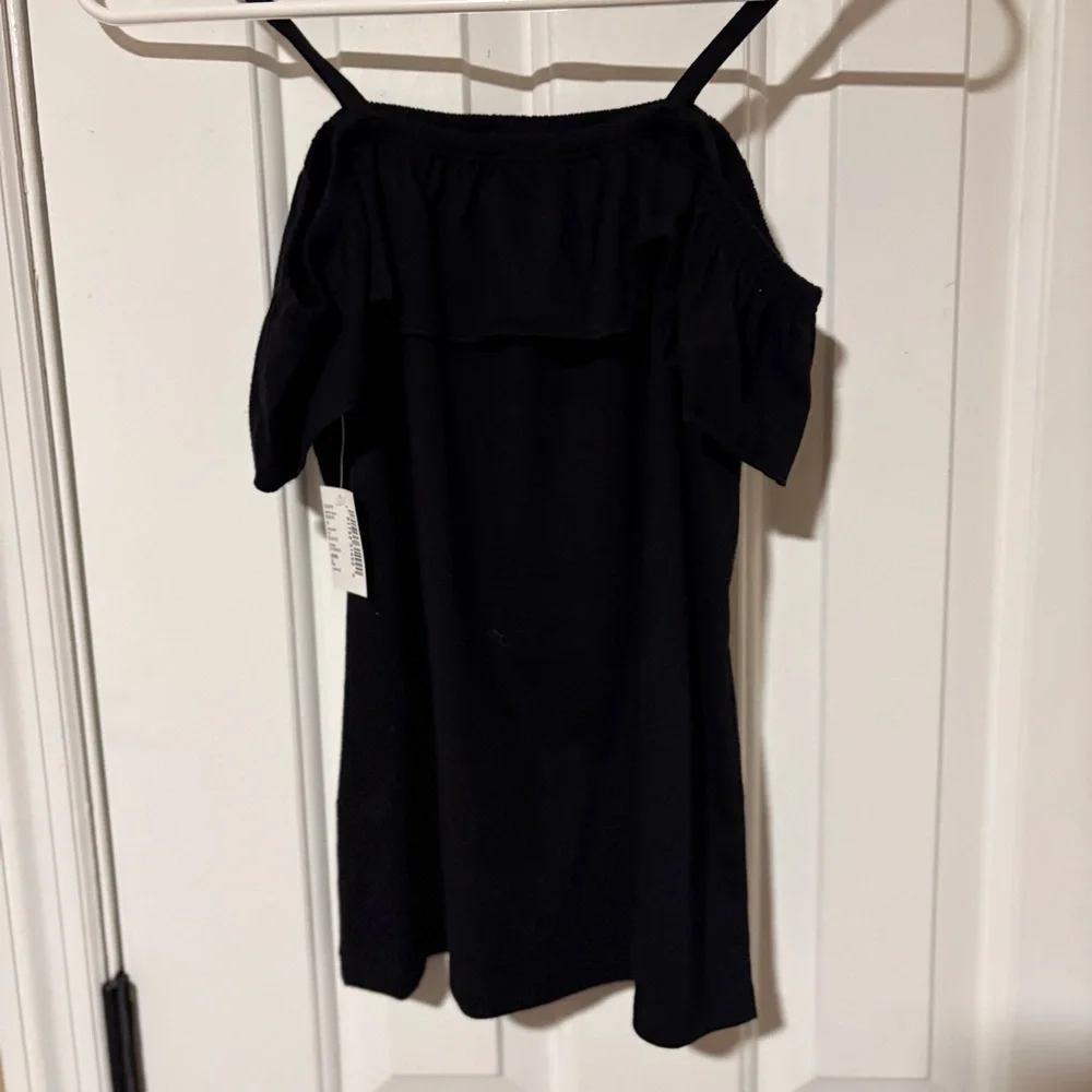 NWT The Children’s Place girl’s black draped shoulder top 10/12